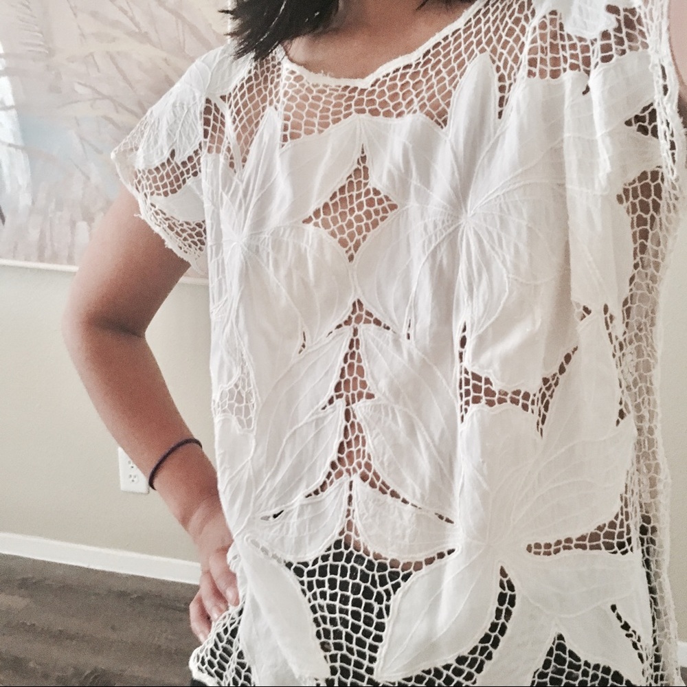 Vintage cotton lace floral embroidery